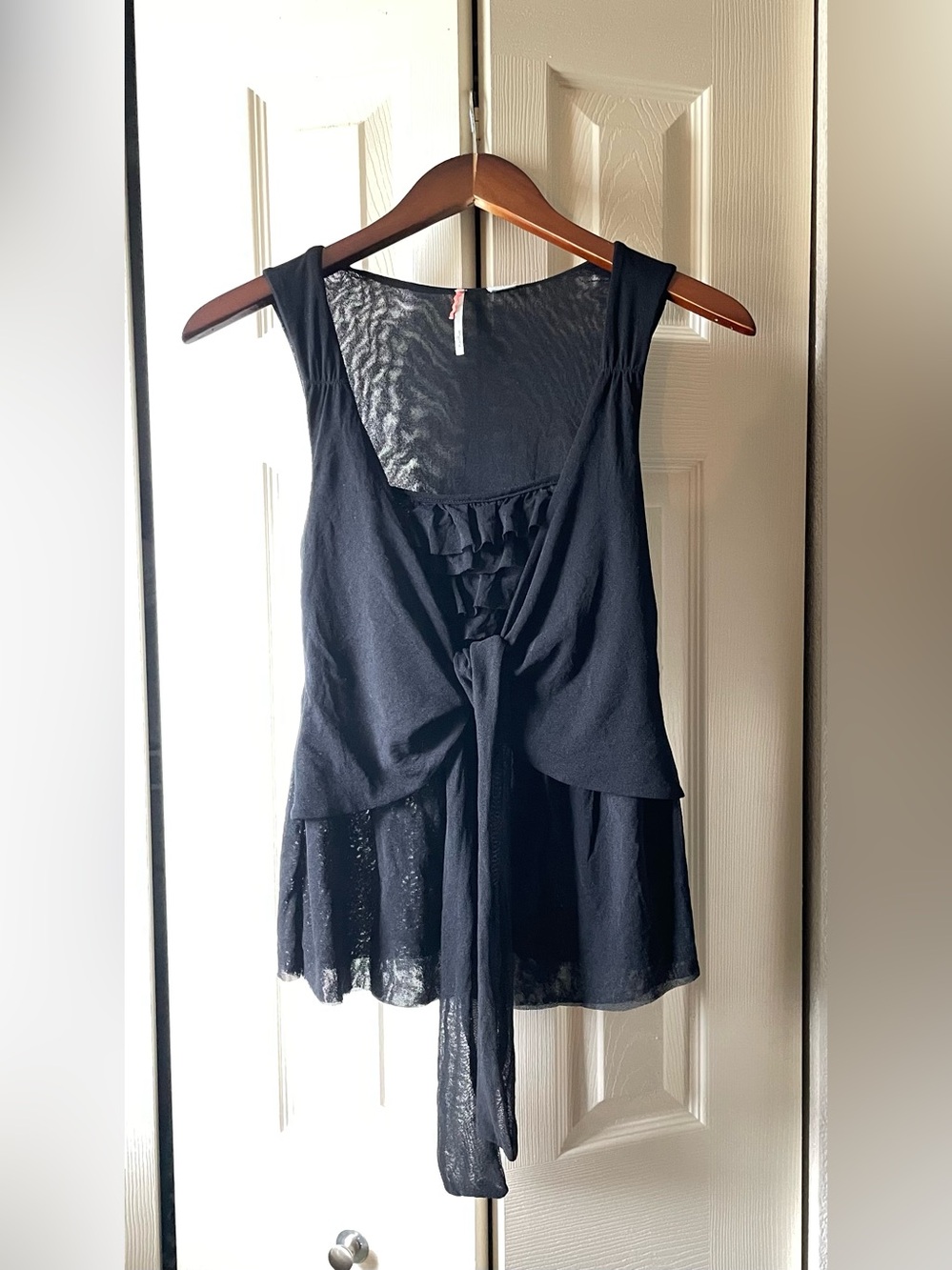 Sleeveless Black Tie-Front Chemise with Ruffle Bodice